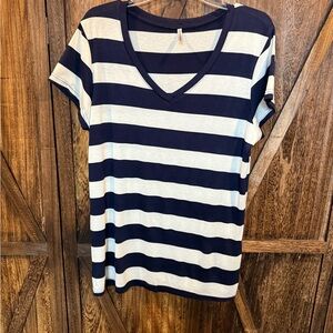 Splash Black and White Striped V-Neck Tee